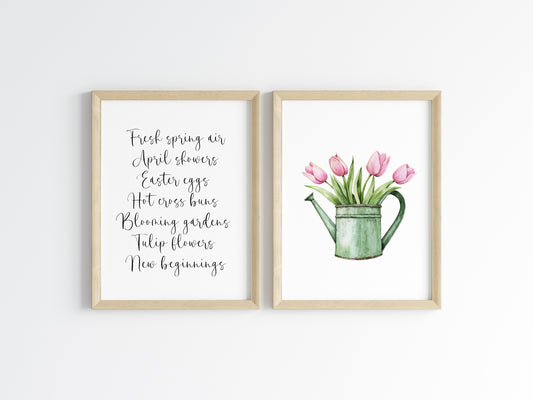 Set of 2 spring prints, spring favourites, description print and tulips gardening can seasonal unframed wall art poster prints, seasonal decor, spring wall art