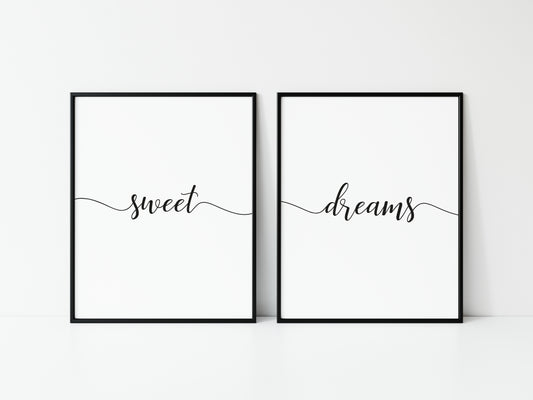 Sweet dreams set of 2 bedroom simplistic swirly home borderless unframed wall art poster prints