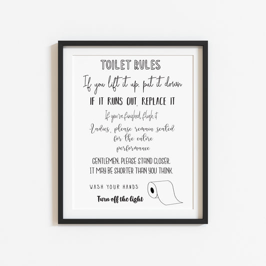 Toilet rules funny bathroom toilet sign unframed wall art poster print