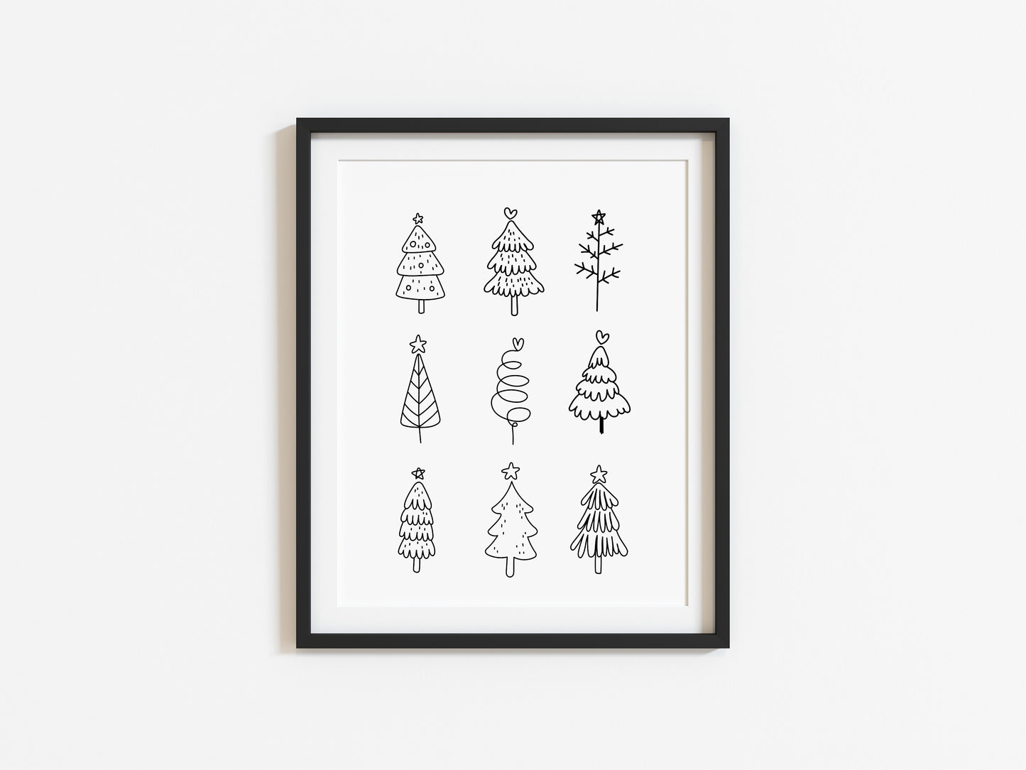Christmas trees line drawing fun xmas seasonal unframed wall art poster print
