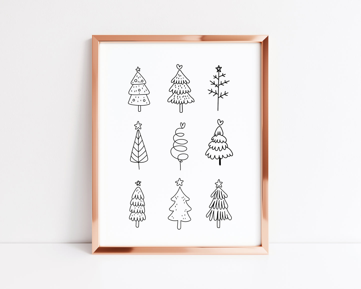 Christmas trees line drawing fun xmas seasonal unframed wall art poster print