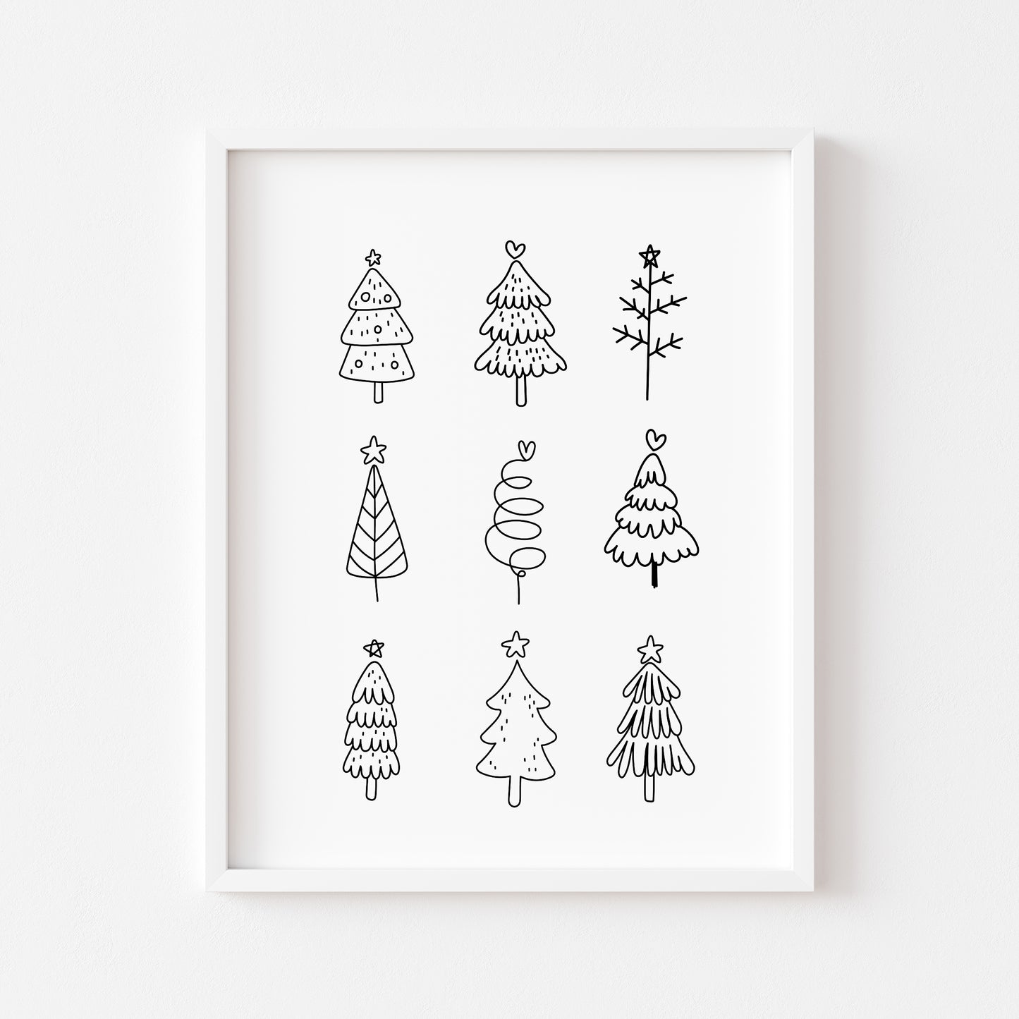 Christmas trees line drawing fun xmas seasonal unframed wall art poster print