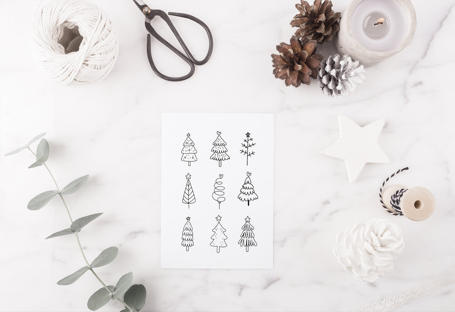 Christmas trees line drawing fun xmas seasonal unframed wall art poster print