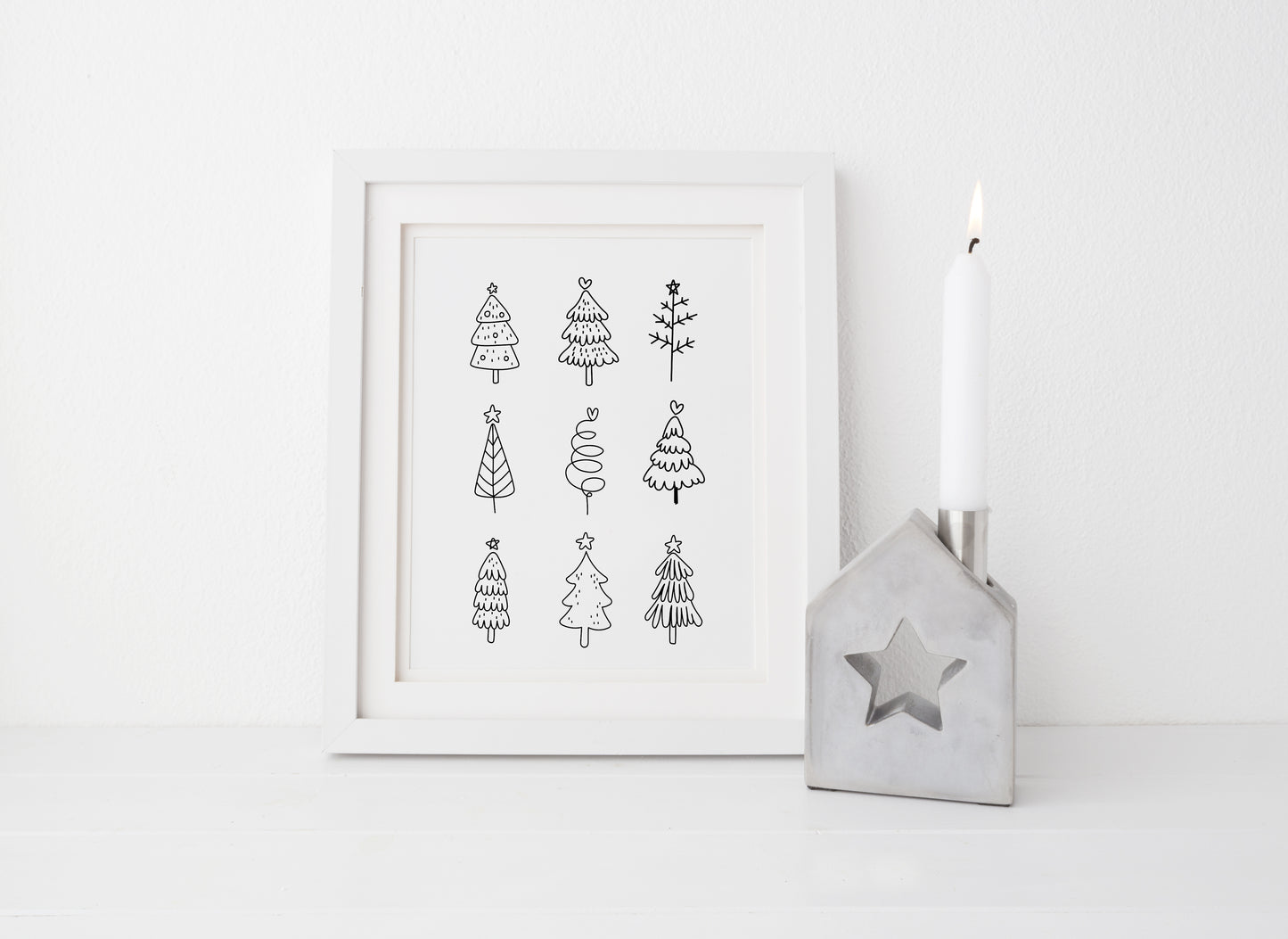 Christmas trees line drawing fun xmas seasonal unframed wall art poster print