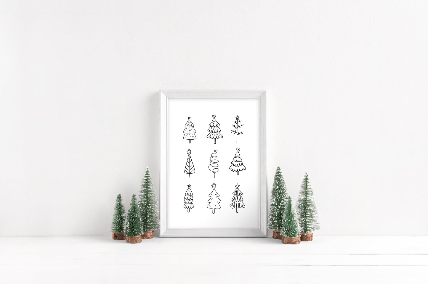 Christmas trees line drawing fun xmas seasonal unframed wall art poster print