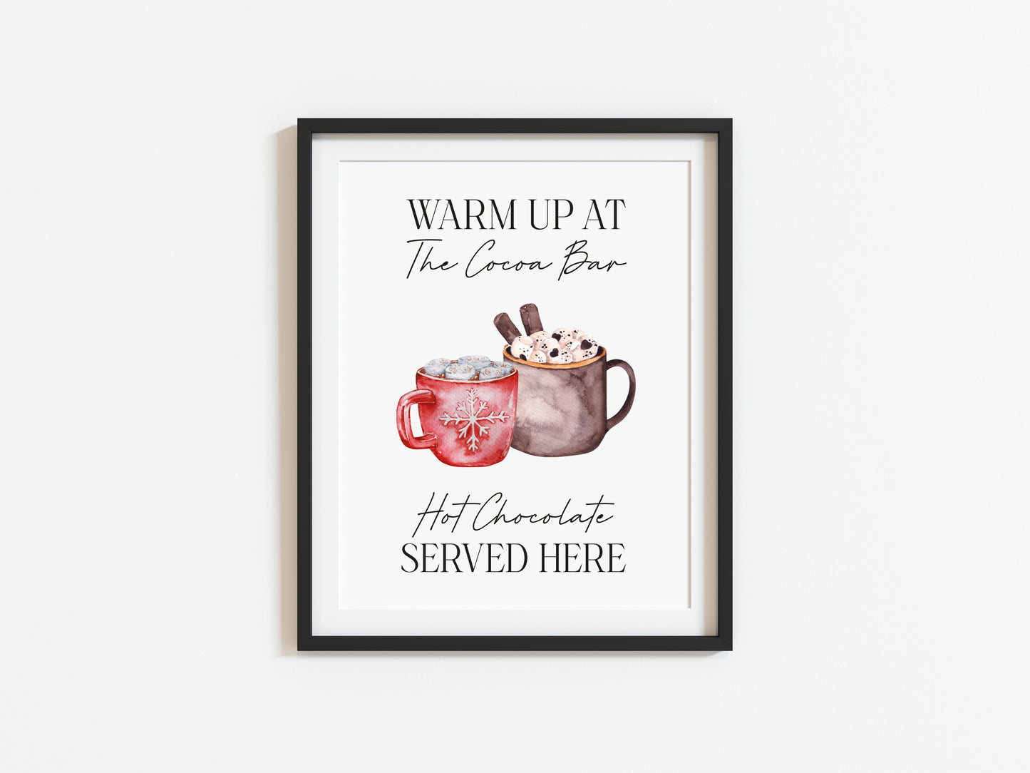 Warm up at the Cocoa bar, hot chocolate served here watercolour hot drink xmas seasonal unframed wall art poster print