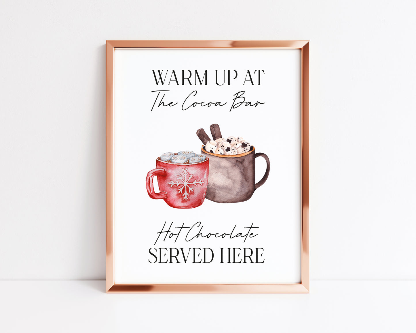 Warm up at the Cocoa bar, hot chocolate served here watercolour hot drink xmas seasonal unframed wall art poster print