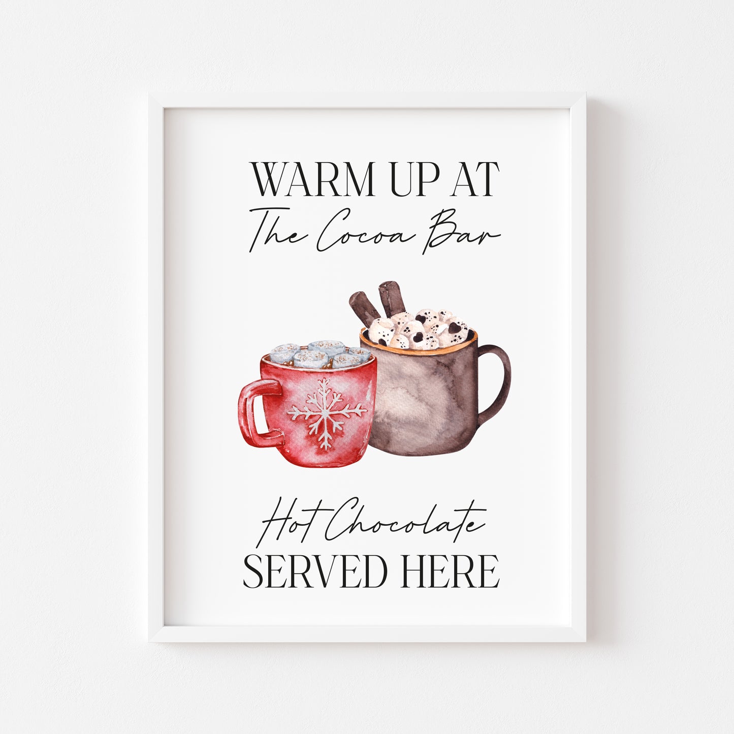 Warm up at the Cocoa bar, hot chocolate served here watercolour hot drink xmas seasonal unframed wall art poster print