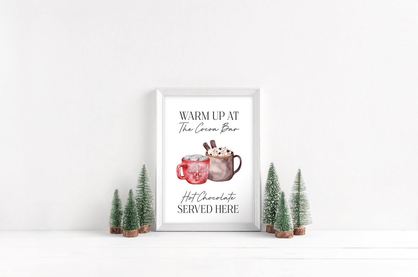 Warm up at the Cocoa bar, hot chocolate served here watercolour hot drink xmas seasonal unframed wall art poster print