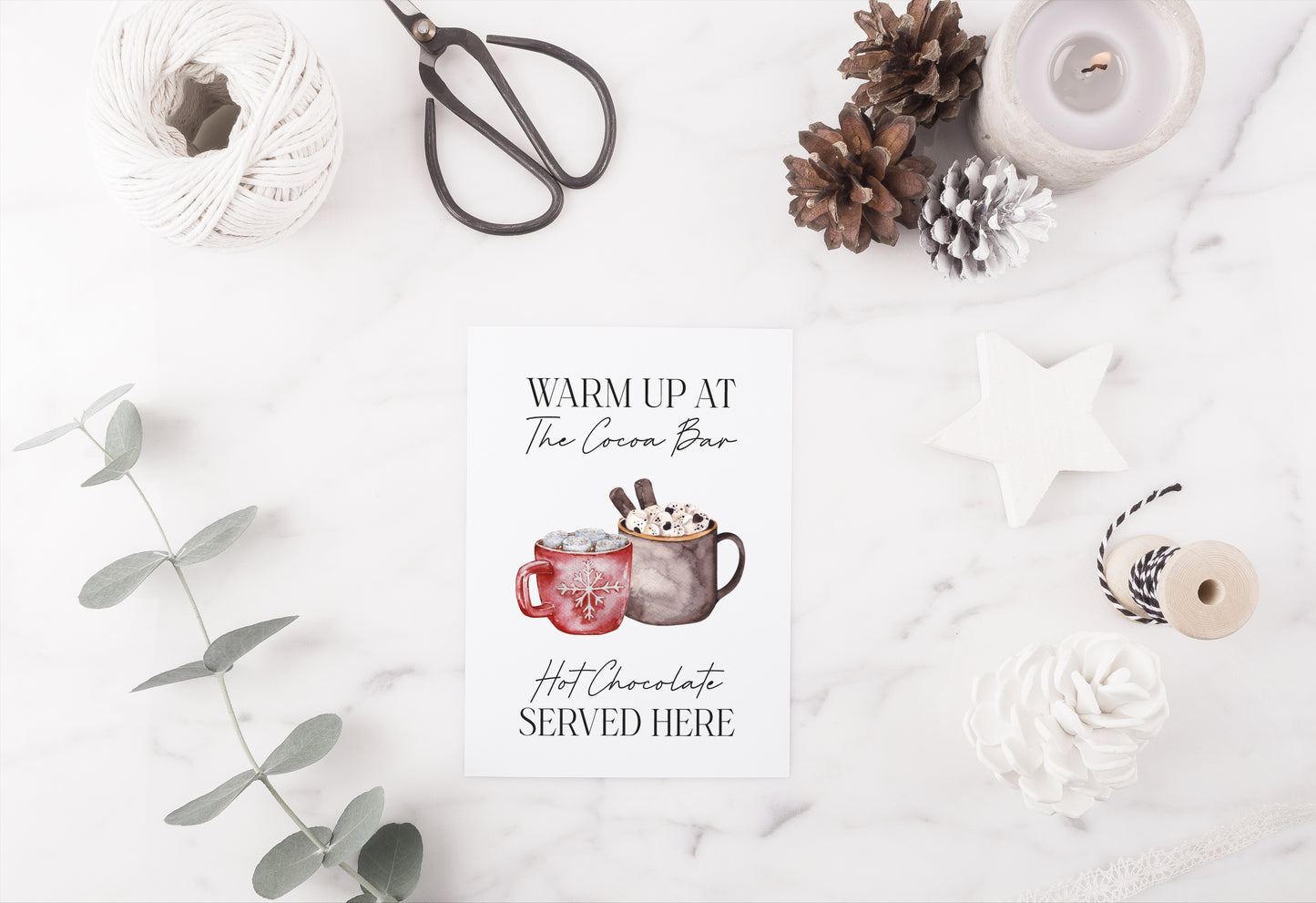 Warm up at the Cocoa bar, hot chocolate served here watercolour hot drink xmas seasonal unframed wall art poster print