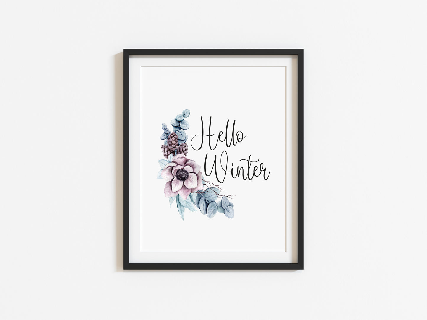Hello winter seasonal floral bouquet Xmas seasonal unframed wall art poster print