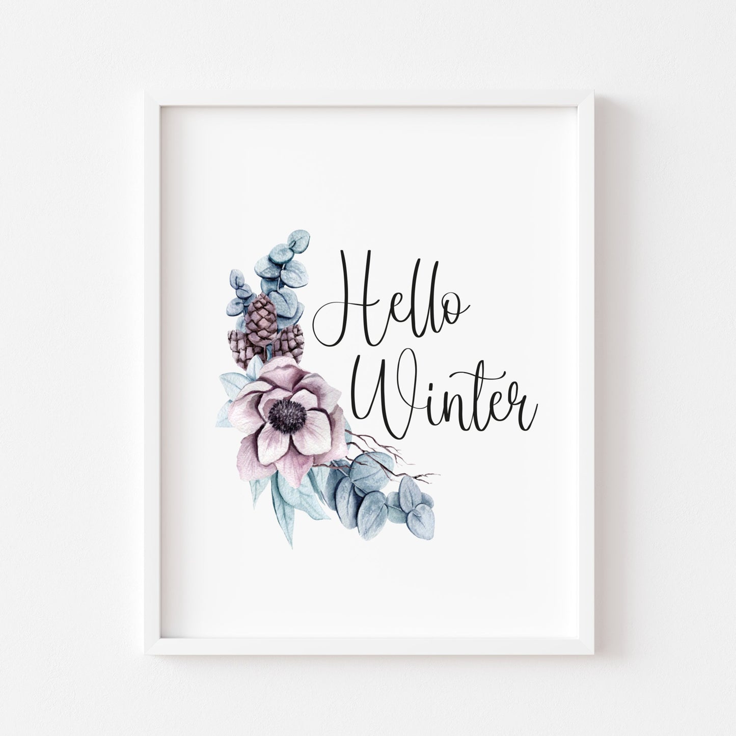 Hello winter seasonal floral bouquet Xmas seasonal unframed wall art poster print