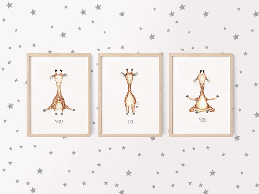 Set of 3 kids giraffe you do you bedroom, nursery unframed wall art poster prints