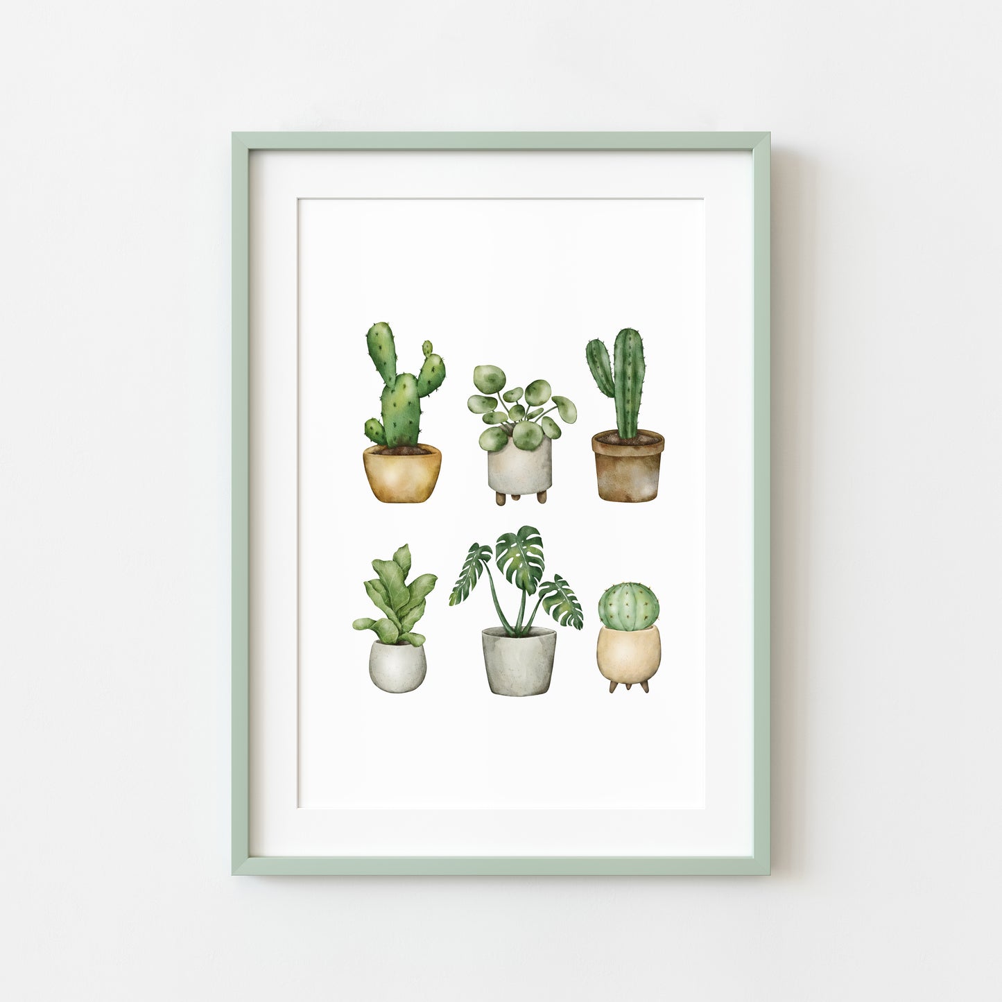 Plant illustrations, set of cactus succulents watercolour drawing unframed wall art poster print