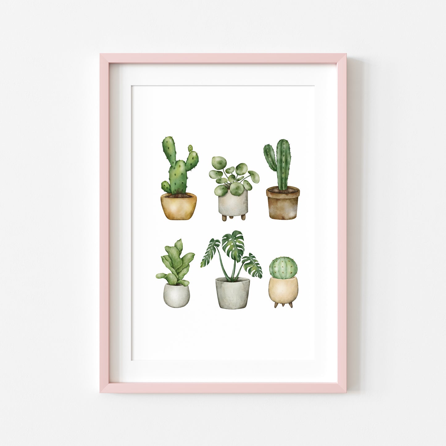 Plant illustrations, set of cactus succulents watercolour drawing unframed wall art poster print