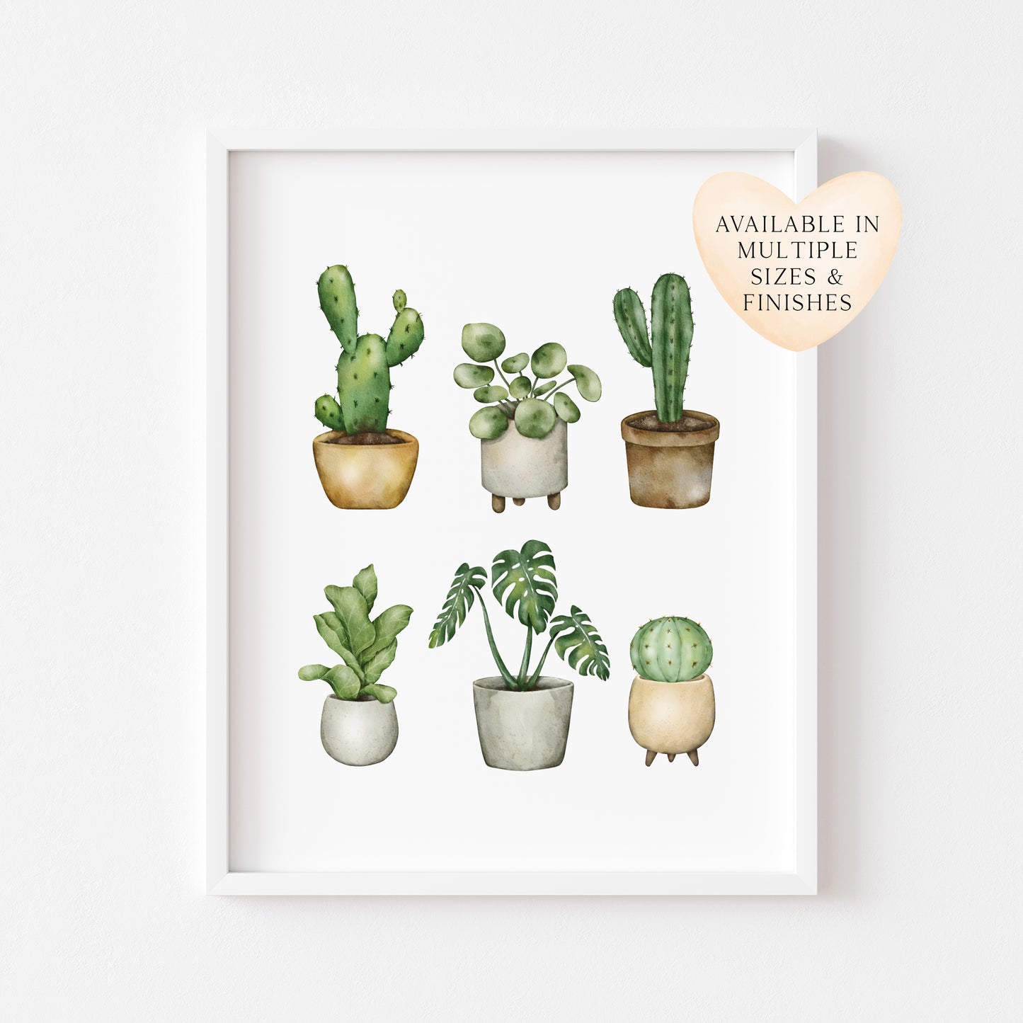 Plant illustrations, set of cactus succulents watercolour drawing unframed wall art poster print
