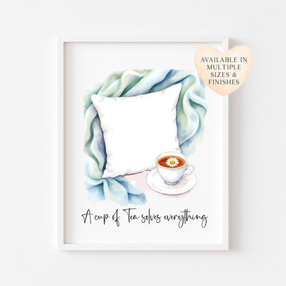 Tea Quote Print green blue Pillow Watercolour unframed wall art poster print