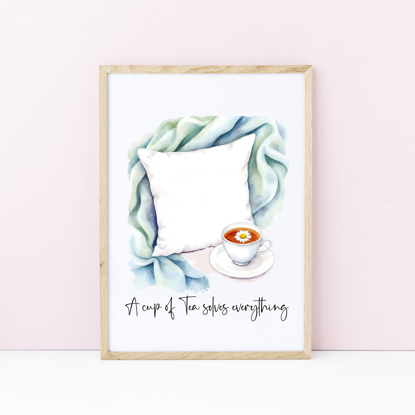 Tea Quote Print green blue Pillow Watercolour unframed wall art poster print