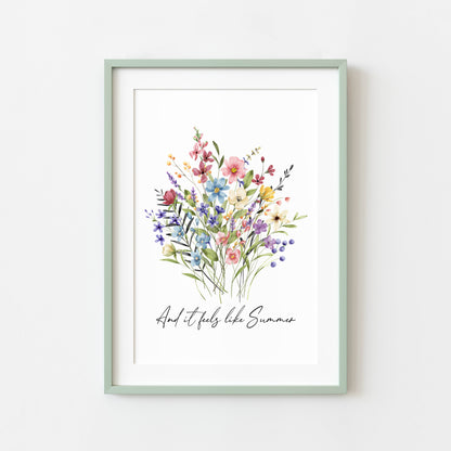 Summer print And it feels like summer wildflower floral bouquet seasonal summer unframed wall art summer print summer home decor, summer art