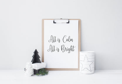 All is calm, all is bright xmas seasonal Christmas unframed wall art poster print