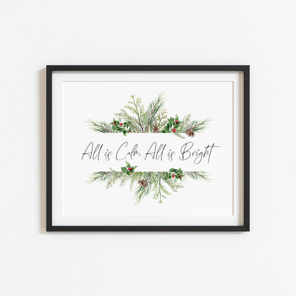 All is calm, all is bright landscape watercolour wreath xmas seasonal unframed wall art poster print