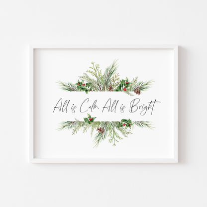 All is calm, all is bright landscape watercolour wreath xmas seasonal unframed wall art poster print