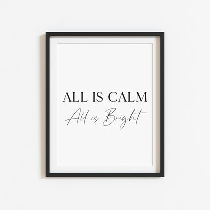 All is calm, All is bright Christmas art print seasonal unframed wall art poster