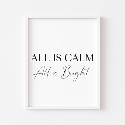 All is calm, All is bright Christmas art print seasonal unframed wall art poster