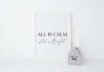 All is calm, All is bright Christmas art print seasonal unframed wall art poster