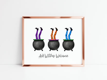 All Witches Welcome halloween spooky seasonal watercolour unframed wall art poster print
