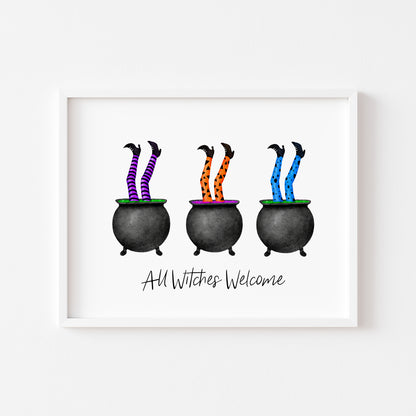 All Witches Welcome halloween spooky seasonal watercolour unframed wall art poster print