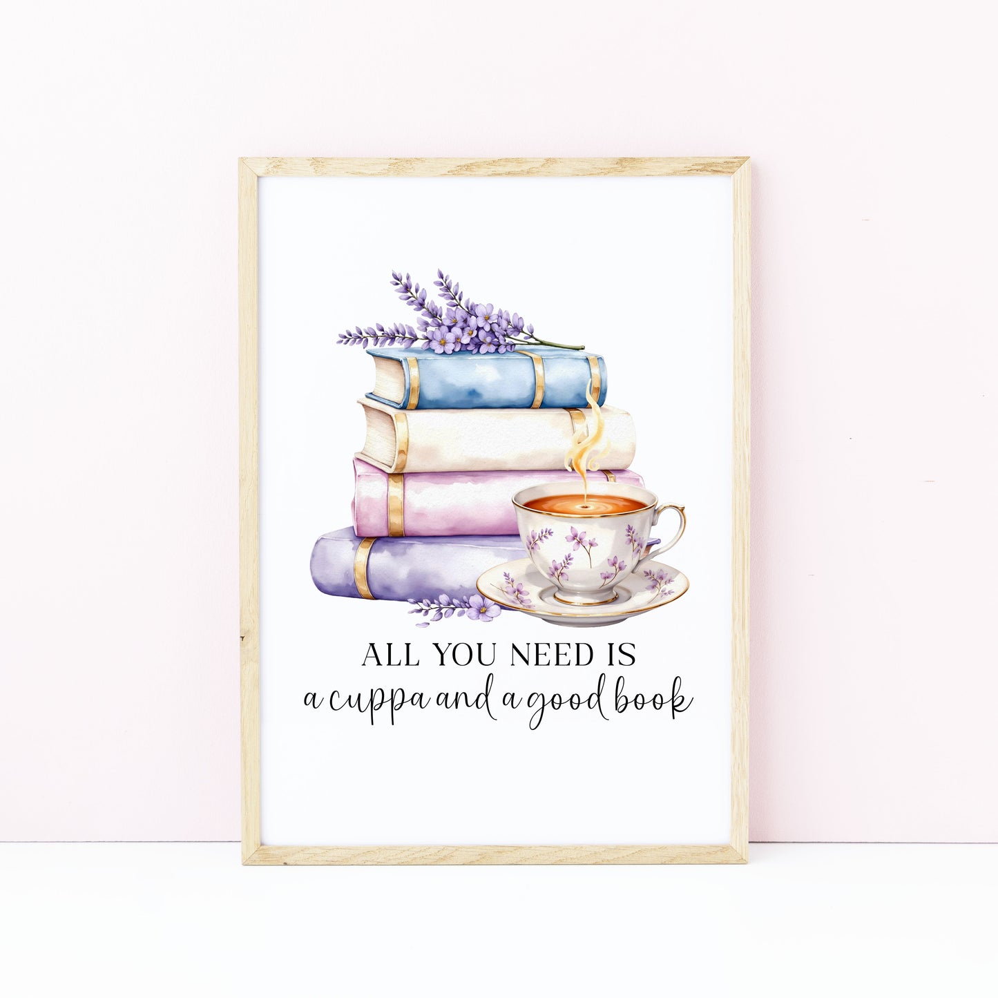Tea and Books Watercolour Bookish Quote Print Book Lover Gift Unframed Wall Art