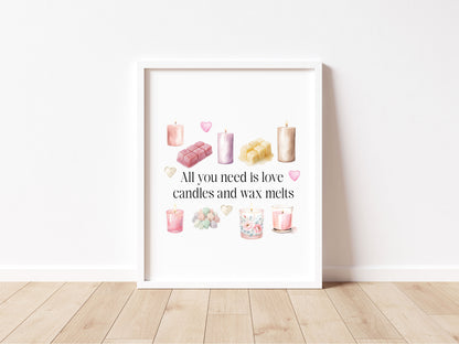 Wax melts & Candles print, all you need is love unframed wall art poster print