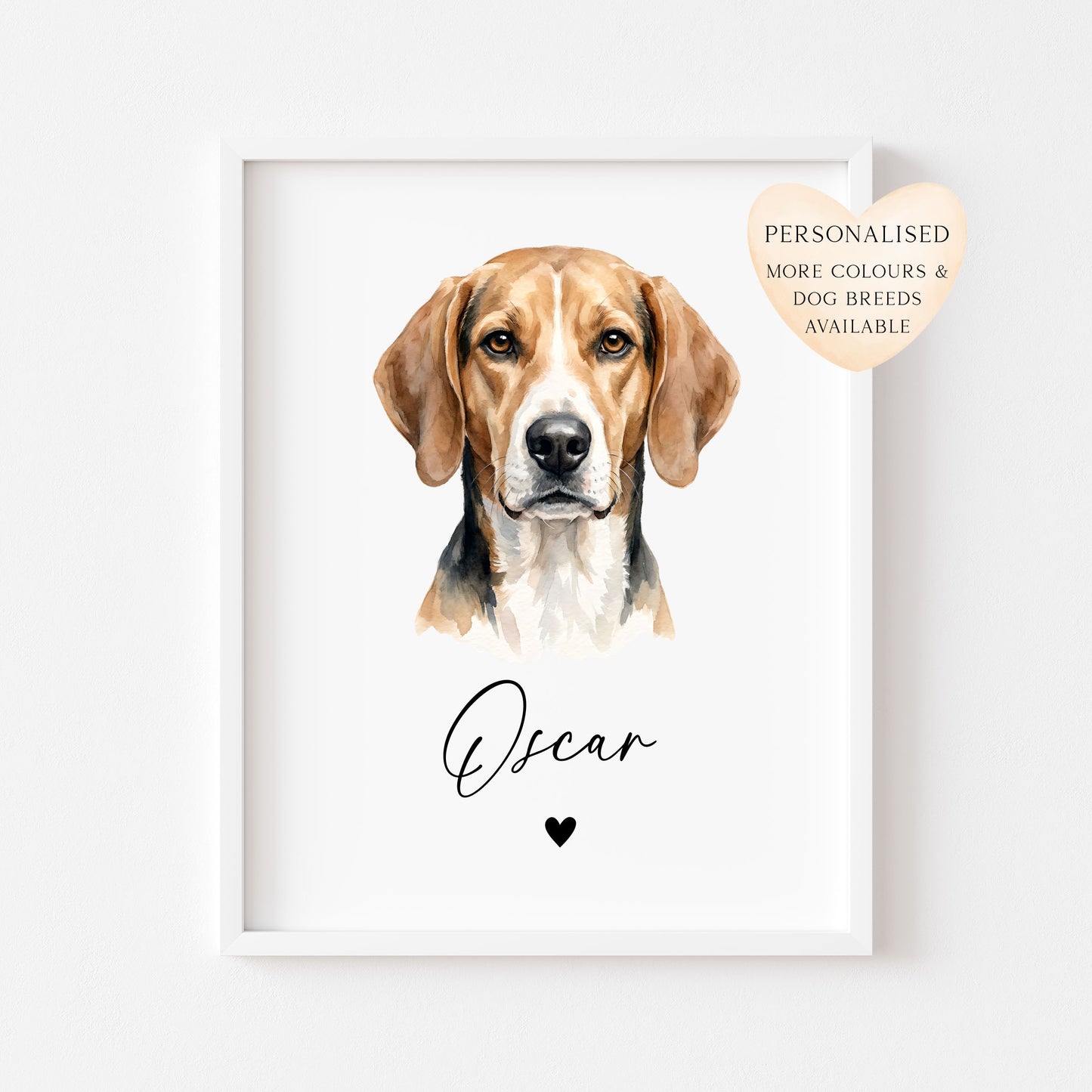 Personalised American Foxhound Dog Print Custom Name Pet portrait watercolour unframed wall art