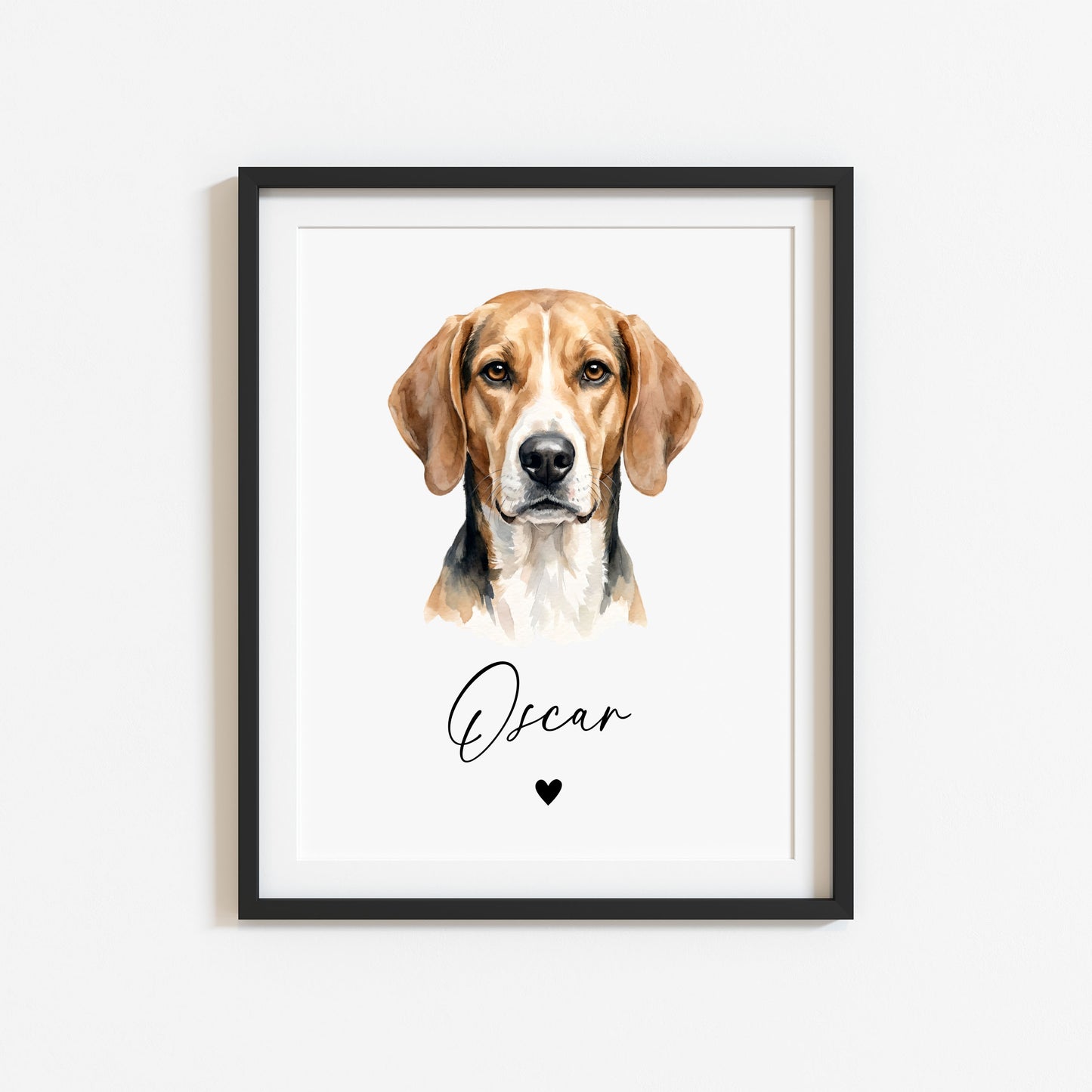 Personalised American Foxhound Dog Print Custom Name Pet portrait watercolour unframed wall art