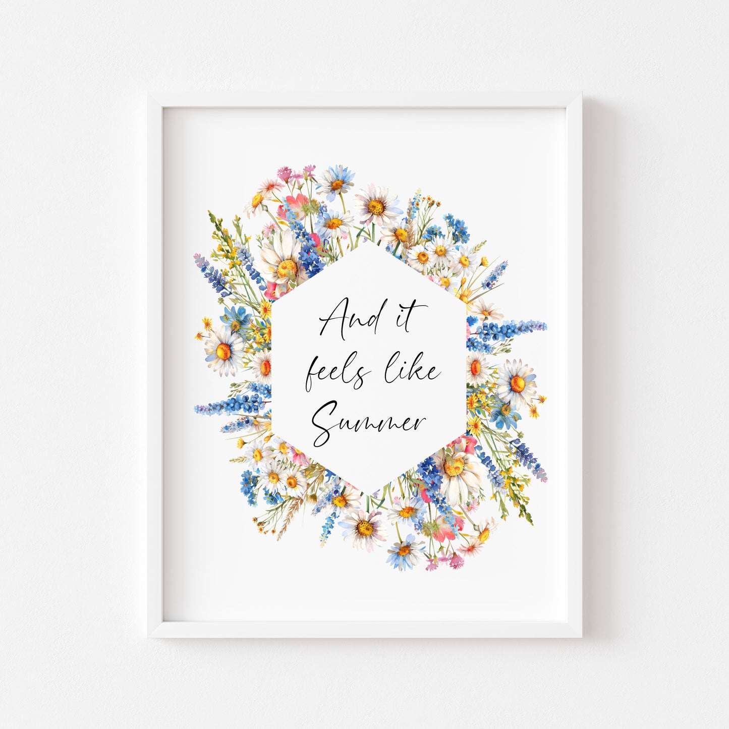 Summer print And it feels like summer bright wildflowers floral wreath seasonal summer unframed wall art summer print summer home decor