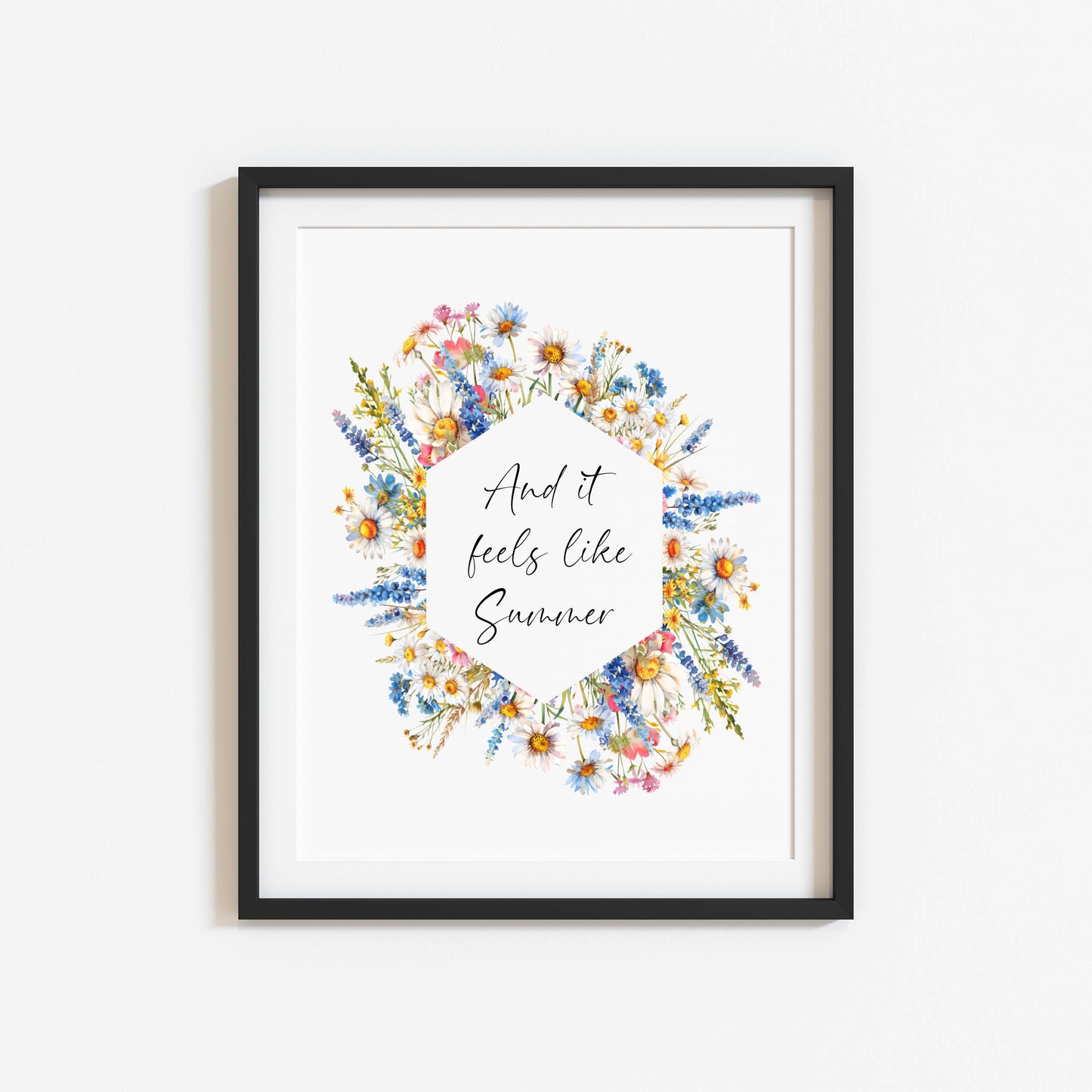 Summer print And it feels like summer bright wildflowers floral wreath seasonal summer unframed wall art summer print summer home decor