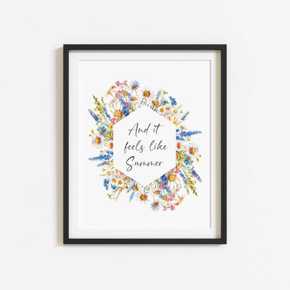 Summer print And it feels like summer bright wildflowers floral wreath seasonal summer unframed wall art summer print summer home decor