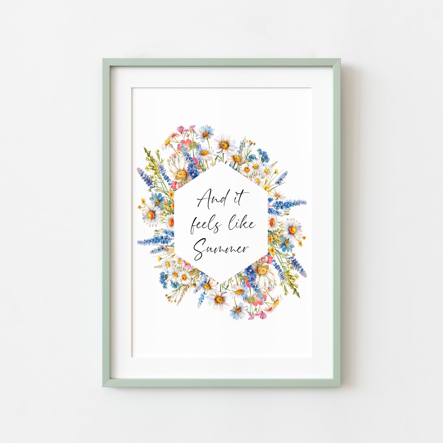 Summer print And it feels like summer bright wildflowers floral wreath seasonal summer unframed wall art summer print summer home decor