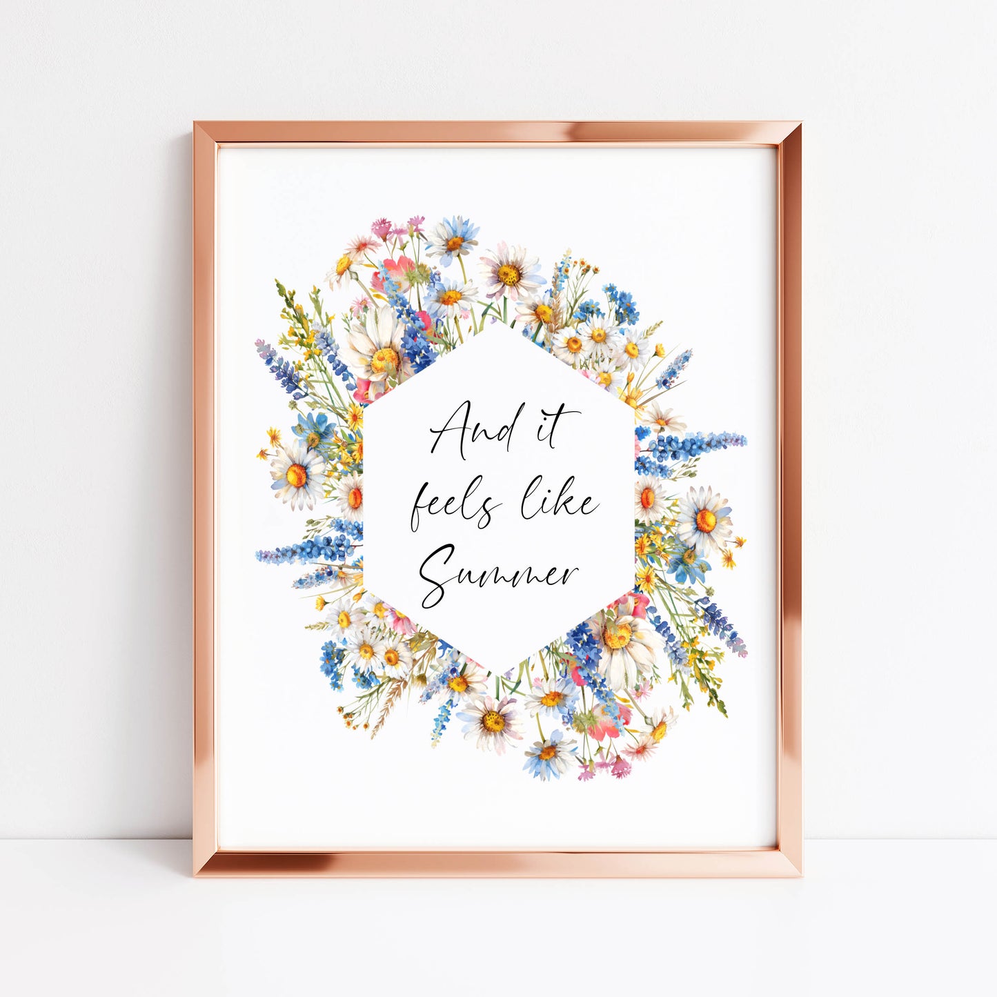 Summer print And it feels like summer bright wildflowers floral wreath seasonal summer unframed wall art summer print summer home decor
