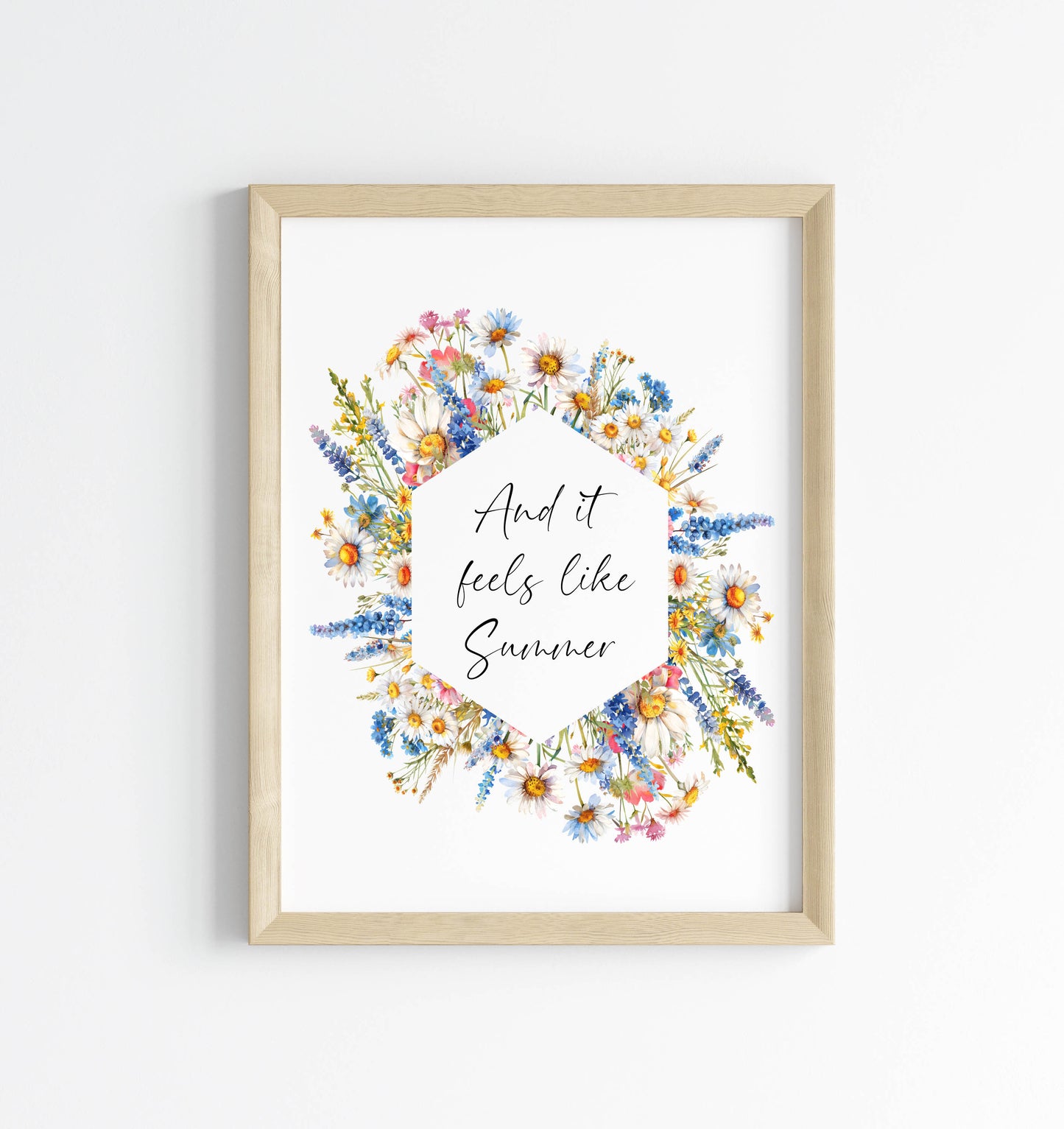 Summer print And it feels like summer bright wildflowers floral wreath seasonal summer unframed wall art summer print summer home decor
