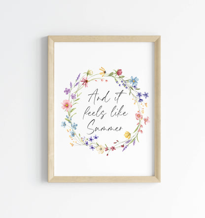 Summer print And it feels like summer wildflower floral wreath seasonal summer unframed wall art summer print, summer home decor, summer art