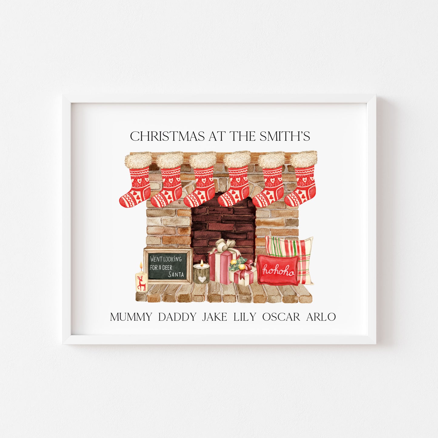 Personalised Christmas stocking family print red fireplace stockings unframed wall art poster print