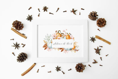 Autumn at no.personalised watercolour autumnal wreath animals & foliage seasonal home unframed wall art poster print