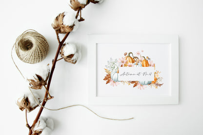 Autumn at no.personalised watercolour autumnal wreath animals & foliage seasonal home unframed wall art poster print