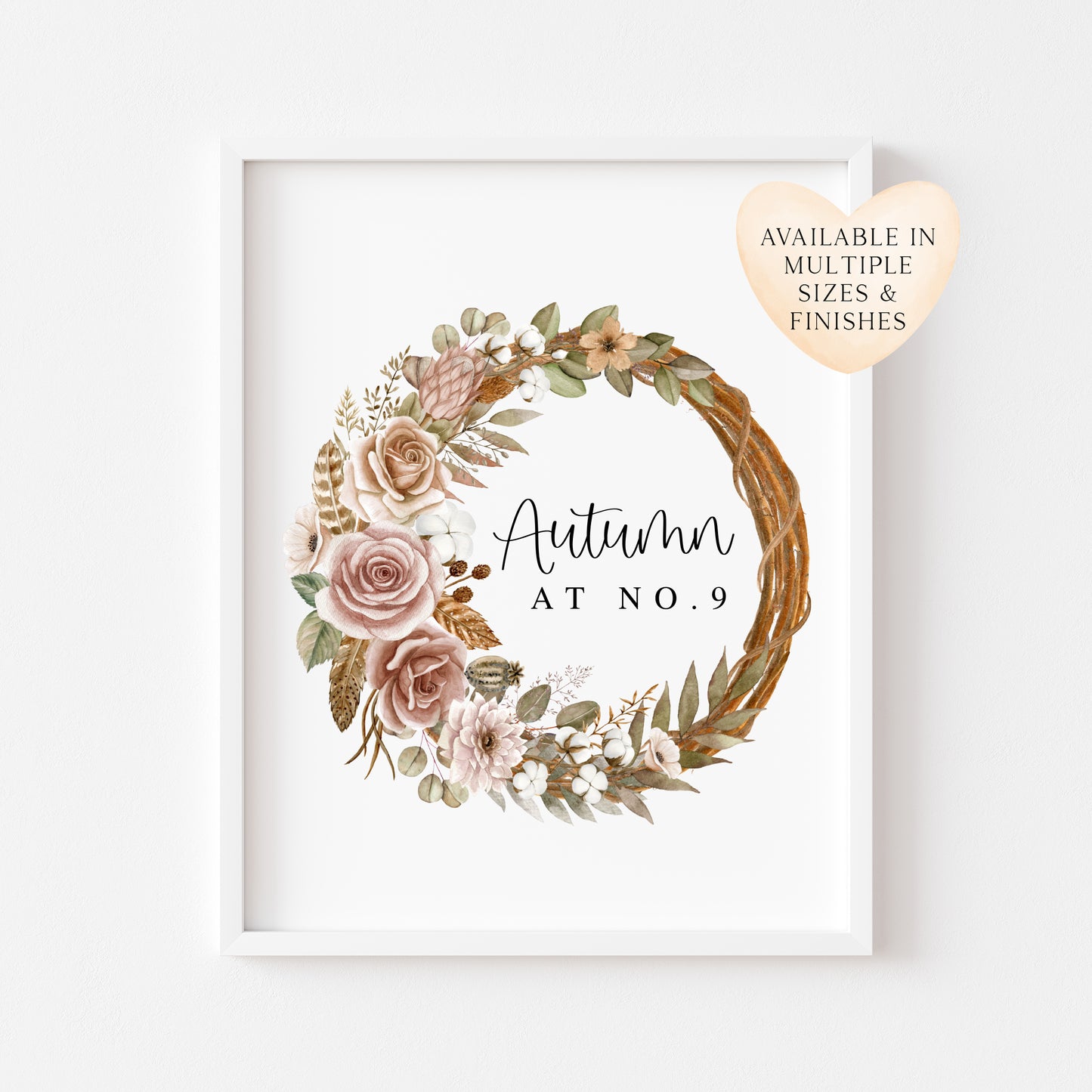 Fall Wreath Print Personalised Autumn at no. botanical Watercolour seasonal unframed art