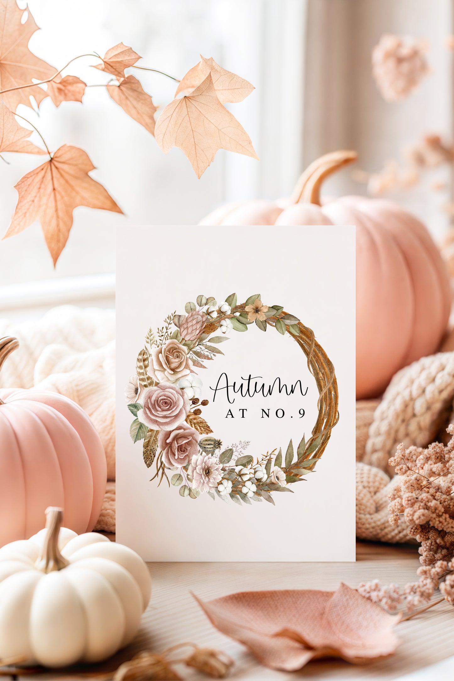 Fall Wreath Print Personalised Autumn at no. botanical Watercolour seasonal unframed art