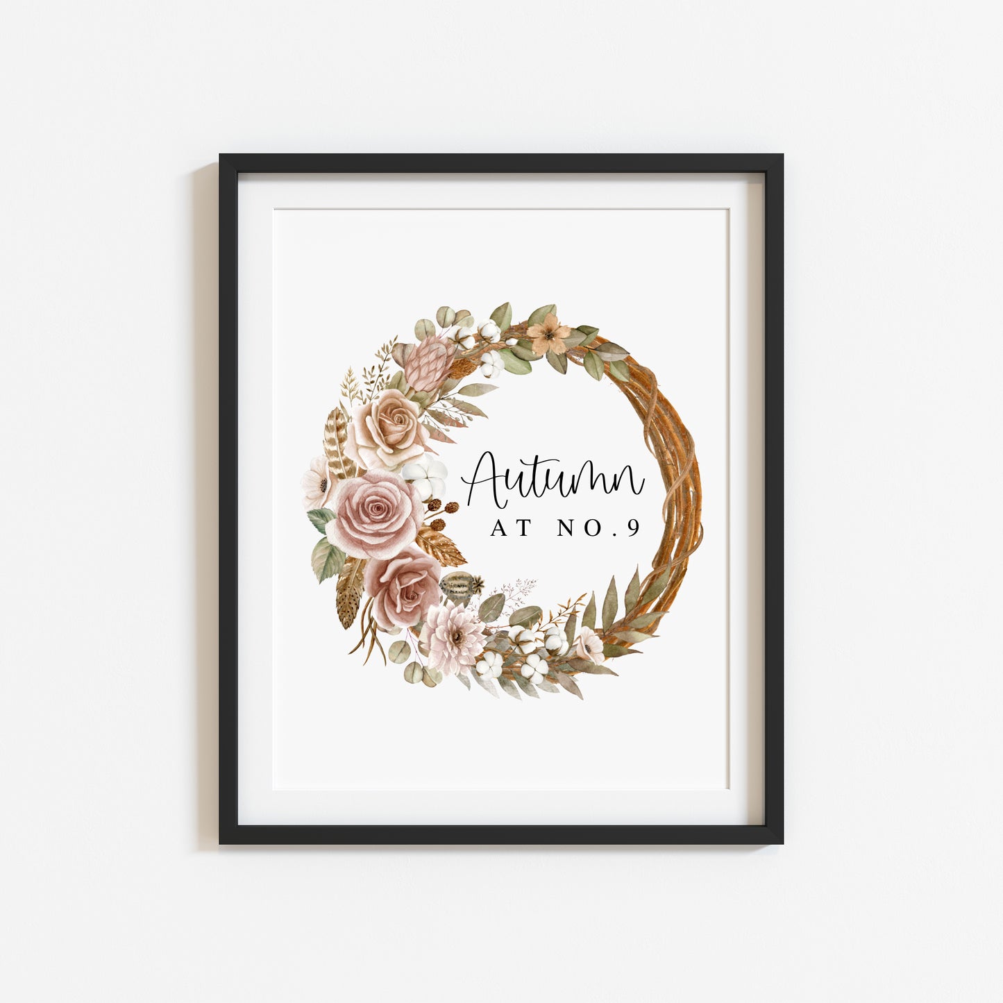 Fall Wreath Print Personalised Autumn at no. botanical Watercolour seasonal unframed art