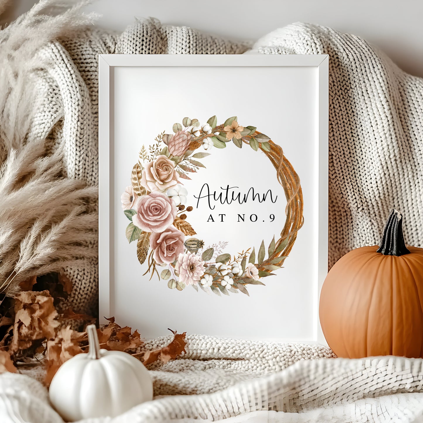 Fall Wreath Print Personalised Autumn at no. botanical Watercolour seasonal unframed art