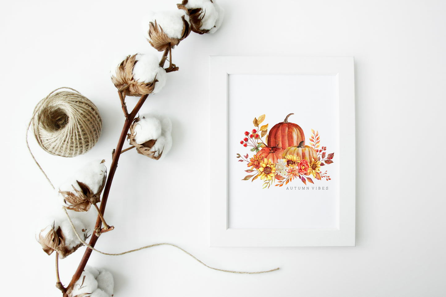 Autumn Vibes watercolour sunflower and pumpkins bouquet seasonal unframed wall art poster print